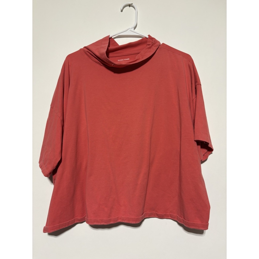 Eileen Fisher Womens Medium Pink Organic Cotton Pullover High Neck Top Shirt